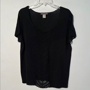 SIGRID OLSEN Minimalist Career Silk Blend Crochet Lace SLV/Front Knit Top SZ 1X